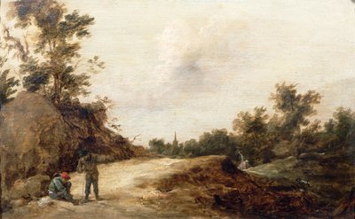 Landschap met reizigers (een van een paar) door David Teniers the Younger